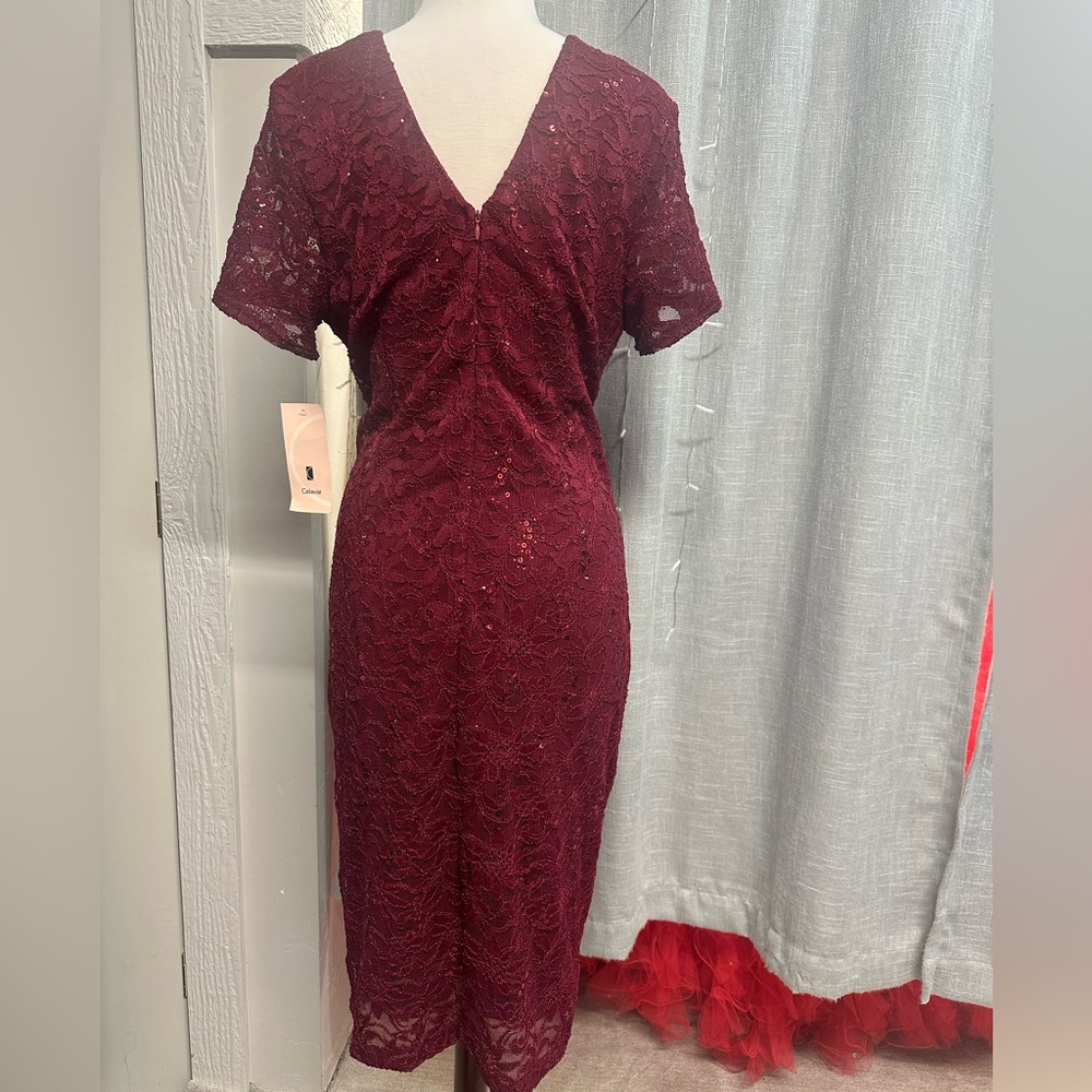 Elegant Burgundy Lace Dress Christmas - Picture 3 of 4